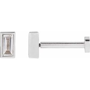 14K White Gold Straight Baguette 3.5 X 1.75 Mm  .07 Ct Natural Diamond Bezel-Set Earring With Press Fit Back, Length: 6 MM