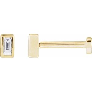 14K Yellow Gold Straight Baguette 3 X 1.5 Mm  .05 Ct Natural Diamond Bezel-Set Earring With Press Fit Back, Length: 6 MM