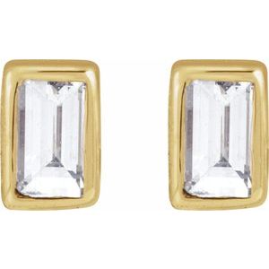 14K Yellow Gold Straight Baguette 2.5 X 1.5 Mm  .04 Ct Natural Diamond Bezel-Set Earring With Press Fit Back, Length: 6 MM