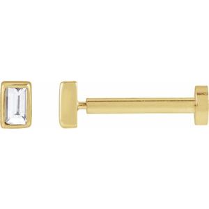 14K Yellow Gold Straight Baguette 2.5 X 1.5 Mm  .03 Ct Lab-Grown Diamond Bezel-Set Earring With Press Fit Back, Length: 6 MM