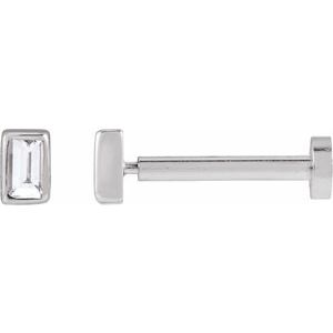 14K White Gold Straight Baguette 2.5 X 1.5 Mm  .03 Ct Lab-Grown Diamond Bezel-Set Earring With Press Fit Back, Length: 6 MM