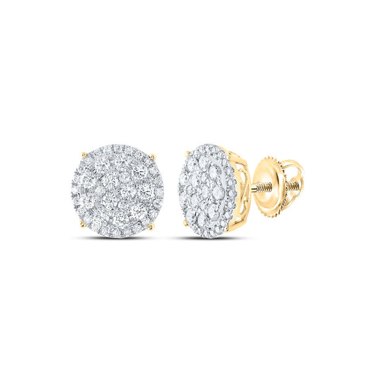 14K Yellow Gold Womens Round Diamond Circle Cluster Earrings 2 Cttw, Length: 0.5 In, Width: 0.5 In