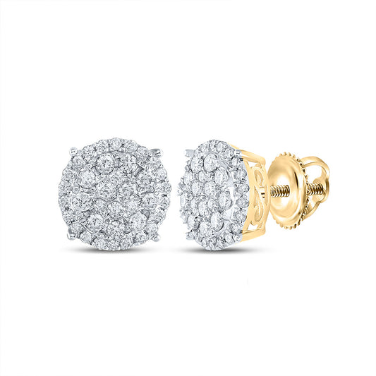 14K Yellow Gold Womens Round Diamond Cluster Earrings 1-1/4 Cttw