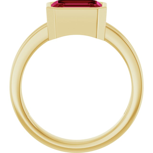 14K Yellow Gold Emerald 8 X 6 Mm Polished Lab-Grown Ruby Solitaire Ring, Size 7