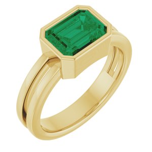 14K Yellow Gold Lab-Grown Emerald Emerald 8 X 6 Mm Polished Lab-Grown Emerald Solitaire Ring Size 7