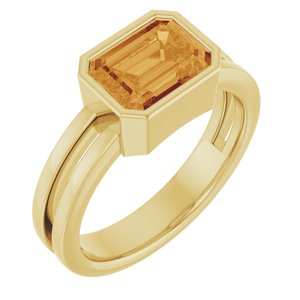 14K Yellow Gold Natural Citrine Emerald 8 X 6 Mm Polished Natural Citrine Ring Size 7