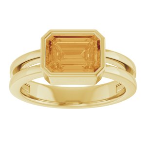 14K Yellow Gold Natural Citrine Emerald 8 X 6 Mm Polished Natural Citrine Ring Size 7