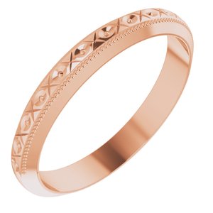 14K Yellow Or White Or Rose Gold Or Platinum Milgrain Geometric Band
