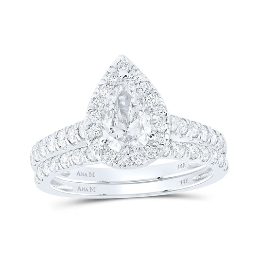 14K White Gold Pear Diamond Bridal Wedding Ring Band Set 1-1/2 Cttw, Womens Size: 5-10