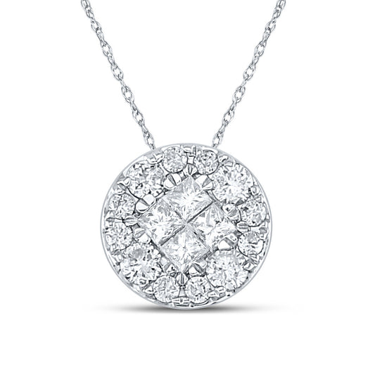 14K White Gold Womens Princess Diamond Fashion Cluster Pendant 1/2 Cttw, Length: 0.37 In, Width: 0.37 In
