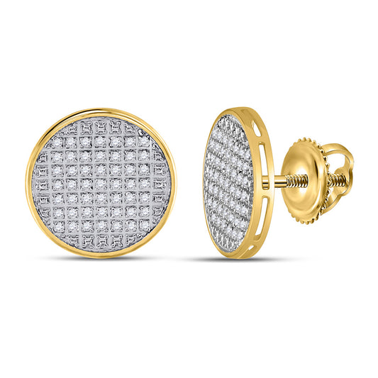10K Yellow Gold Round Diamond Disk Circle Earrings 1/4 Cttw