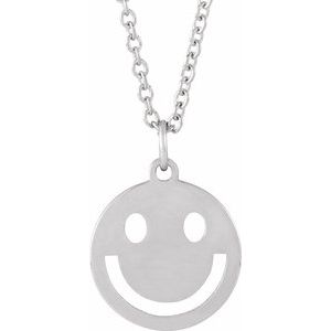 14K White Gold Smiley Face 13.8 X 10 Mm 16-18 In Polished Smiley Face Necklace