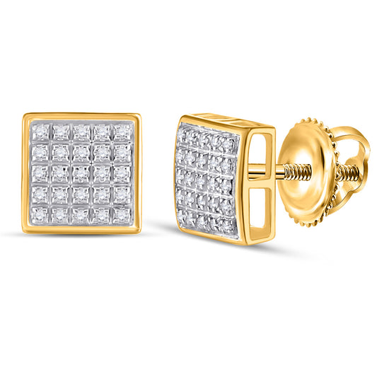 10K Yellow Gold Round Diamond Square Cluster Earrings 1/6 Cttw, Length: 0.34 In, Width: 0.33 In