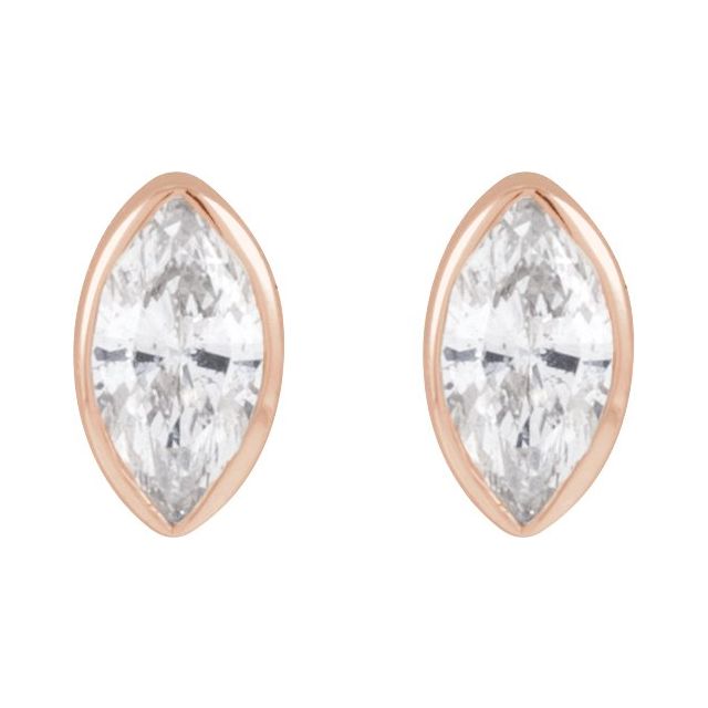 14K Yellow Or Rose Gold Marquise 3 X 1.5 Mm Tension Back 6 Mm Polished .03 Ct Natural Diamond Bezel-Set Earring With Press Fit Back