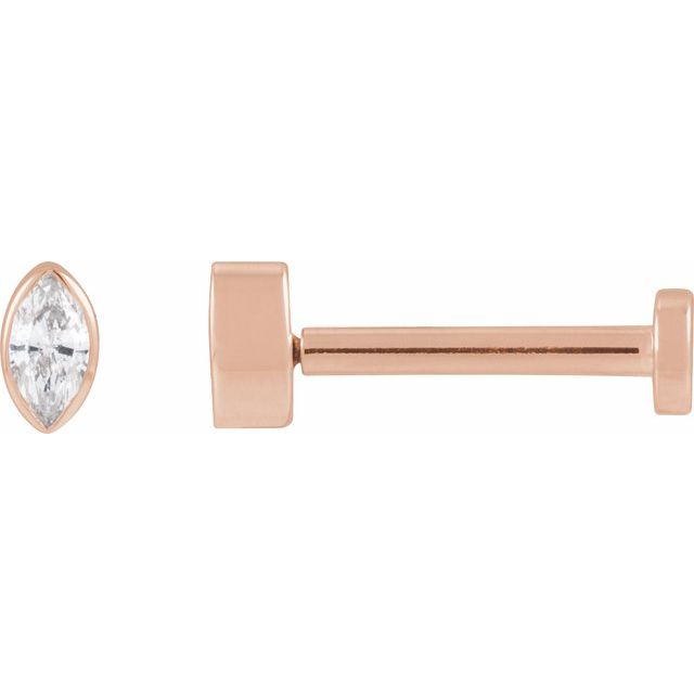 14K Yellow Or Rose Gold Marquise 3 X 1.5 Mm Tension Back 6 Mm Polished .03 Ct Natural Diamond Bezel-Set Earring With Press Fit Back