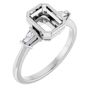 14K White Gold 7x5 mm Emerald .08 CTW Lab-Grown Diamond Semi-Set Engagement Ring Size 7