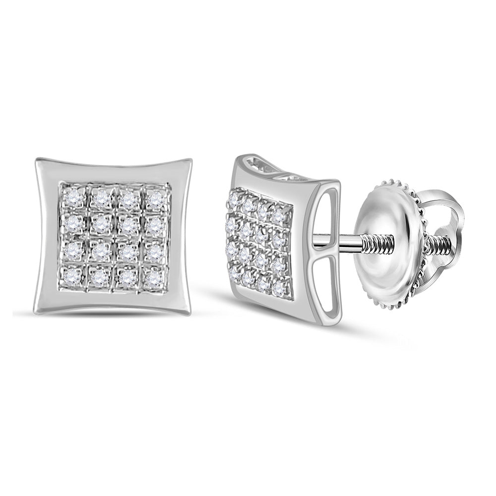 10K White Gold Round Diamond Kite Square Earrings 1/12 Cttw