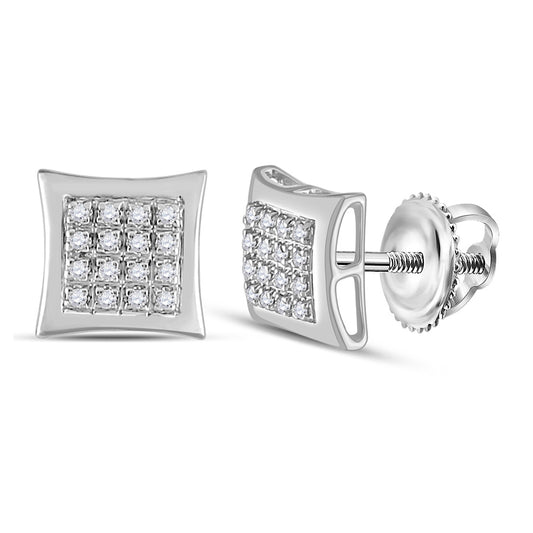 10K White Gold Round Diamond Kite Square Earrings 1/12 Cttw