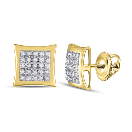10K Yellow Gold Round Diamond Square Kite Cluster Earrings 1/8 Cttw