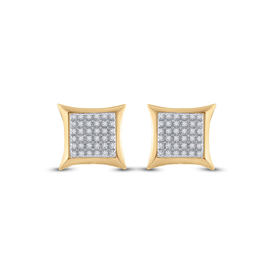 10K Yellow Gold Round Diamond Kite Square Earrings 1/5 Cttw, Length: 0.46 In, Width: 0.47 In