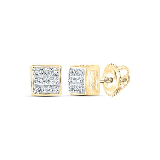 10K Yellow Gold Round Diamond Square Earrings 1/20 Cttw, Length: 0.21 In, Width: 0.21 In