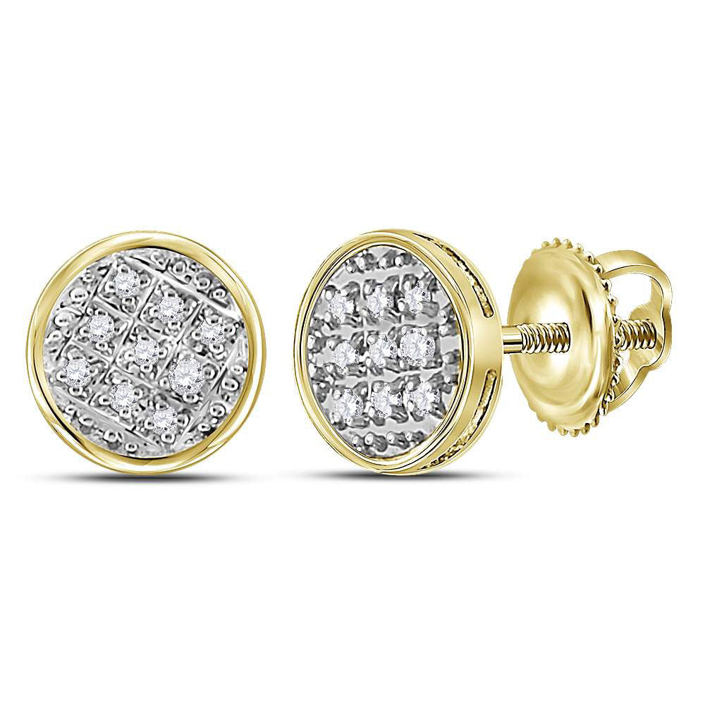10K White Or Yellow Gold Round Diamond Circle Cluster Stud Earrings