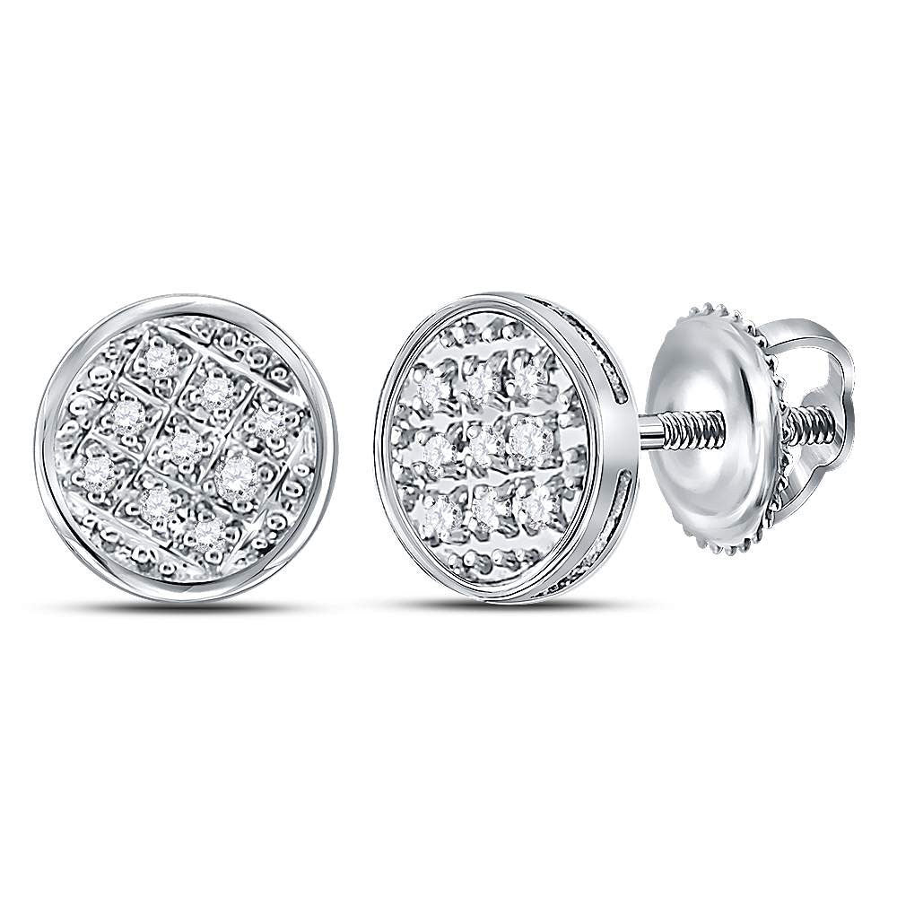10K White Or Yellow Gold Round Diamond Circle Cluster Stud Earrings
