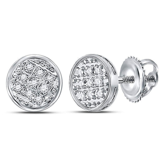 10K White Or Yellow Gold Round Diamond Circle Cluster Stud Earrings