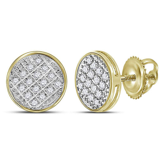 10K Yellow Gold Round Diamond Circle Cluster Stud Earrings 1/12 Cttw, Length: 0.31 In, Width: 0.31 In