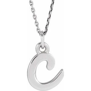 14K White Gold 16 In Polished Petite Initial Necklace