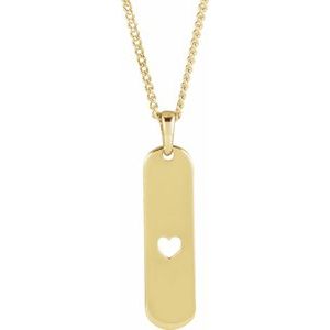 14K Yellow Gold 21.4 X 5 Mm 18 In Polished Engravable Heart Bar Necklace