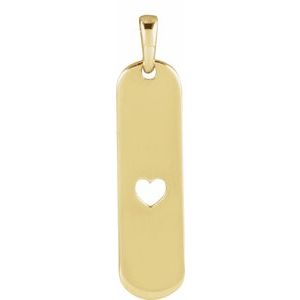 14K Yellow Gold 21.4 X 5 Mm Polished Engravable Heart Bar Pendant