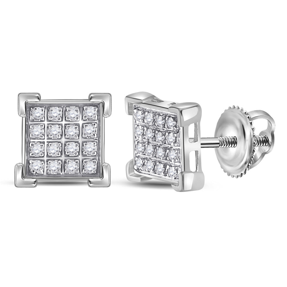 10K White Gold Round Diamond Square Earrings 1/10 Cttw