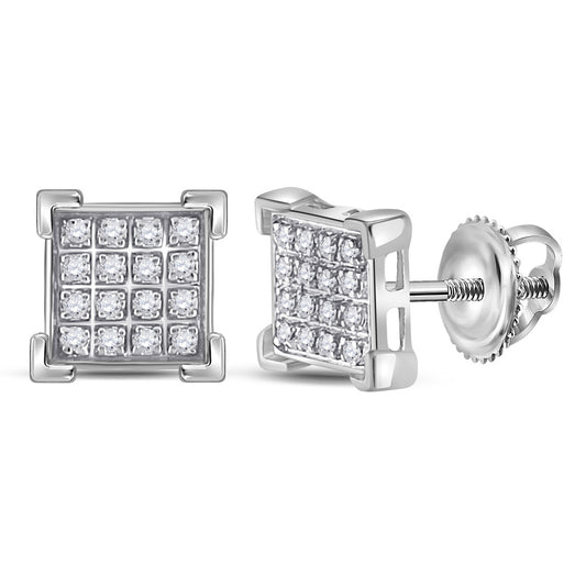 10K White Gold Round Diamond Square Earrings 1/10 Cttw