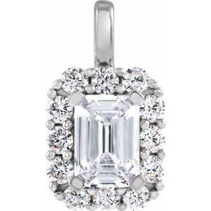 14K White Gold Emerald 7 X 5Mm G-H Si 1 1/2 Ctw Lab-Grown Diamond Halo-Style Pendant