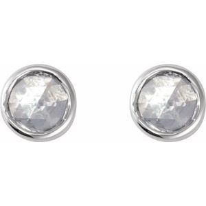 14K White Gold Round 2.5 Mm  .04 Ct Natural Rosecut Diamond Bezel-Set Earring With Press Fit Back, Length: 6 MM