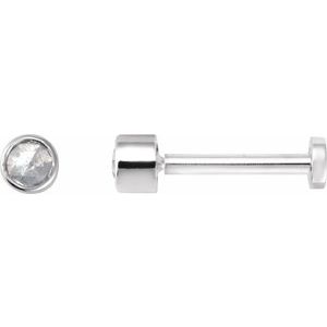 14K White Gold Round 2.5 Mm  .04 Ct Natural Rosecut Diamond Bezel-Set Earring With Press Fit Back, Length: 6 MM