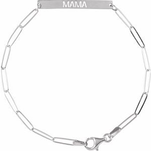 14K White Gold 30 X 3.5 Mm 7 In Polished Mama Bar Bracelet