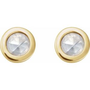 14K Yellow Gold Round 3 Mm  .06 Ct Natural Rosecut Diamond Bezel-Set Earring With Press Fit Back, Length: 6 MM