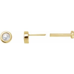 14K Yellow Gold Round 3 Mm  .06 Ct Natural Rosecut Diamond Bezel-Set Earring With Press Fit Back, Length: 6 MM