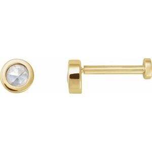 14K Yellow Gold Round 3 Mm  .06 Ct Natural Rosecut Diamond Bezel-Set Earring With Press Fit Back, Length: 6 MM