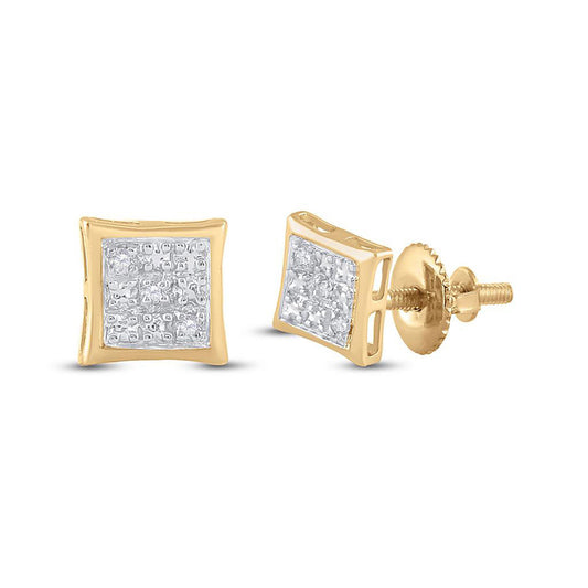 10K Yellow Gold Womens Round Diamond Square Earrings .01 Cttw