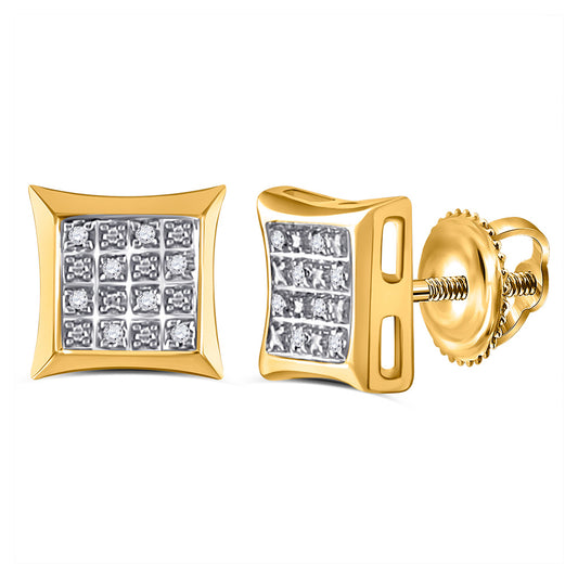 10K Yellow Gold Round Diamond Square Kite Cluster Earrings .03 Cttw