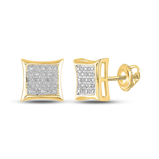 10K Yellow Gold Round Diamond Square Earrings 1/20 Cttw