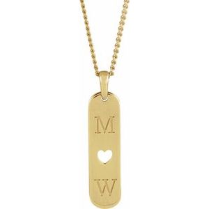 14K Yellow Gold 21.4 X 5 Mm 18 In Polished Engravable Heart Bar Necklace