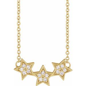 14K Yellow Gold Round 1Mm G-H I1 .06 Ctw Natural Diamond Triple Star Necklace, Length: 18 In