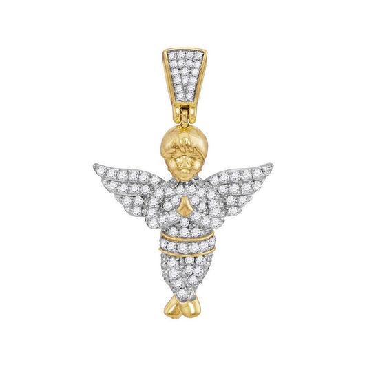 10K Yellow Gold Mens Round Diamond Angel Charm Pendant 1/2 Cttw, Length: 1.36 In, Width: 0.95 In
