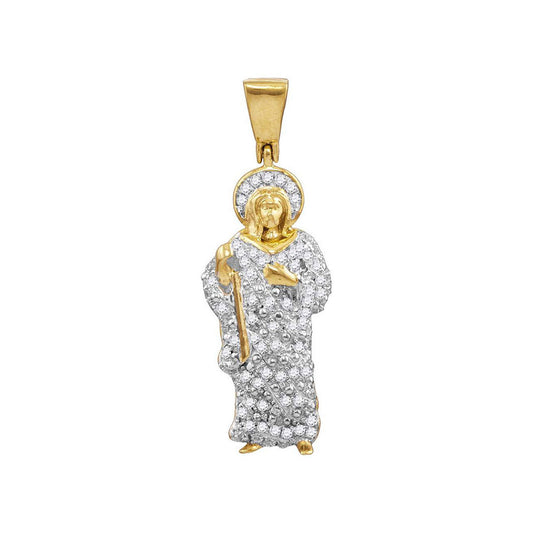 10K Yellow Gold Mens Round Diamond Jesus Halo Charm Pendant 1/2 Cttw