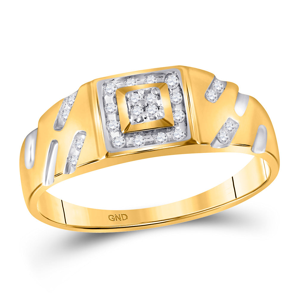 10K Yellow Gold Mens Round Diamond Square Cluster Ring 1/8 Cttw, Mens Size: 7-13