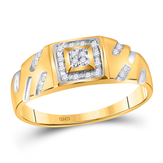 10K Yellow Gold Mens Round Diamond Square Cluster Ring 1/8 Cttw, Mens Size: 7-13
